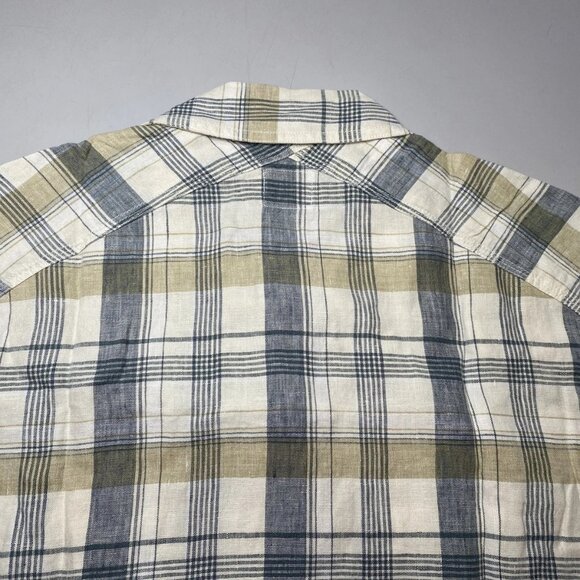 NEW FLINT AND TINDER Men’s Crossback Linen Workshirt Ivory Plaid Size XL - Picture 2 of 8